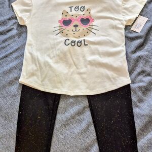 2 PC 365 Cat Graphic Tee and Glitter Leggings Set